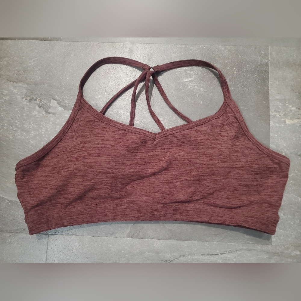 Lole "Half Moon" Women's Strappy Back Sport Bra. Pads. Heathered Burgundy. M. - Picture 3 of 8